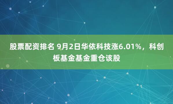 股票配资排名 9月2日华依科技涨6.01%，科创板基金基金重仓该股